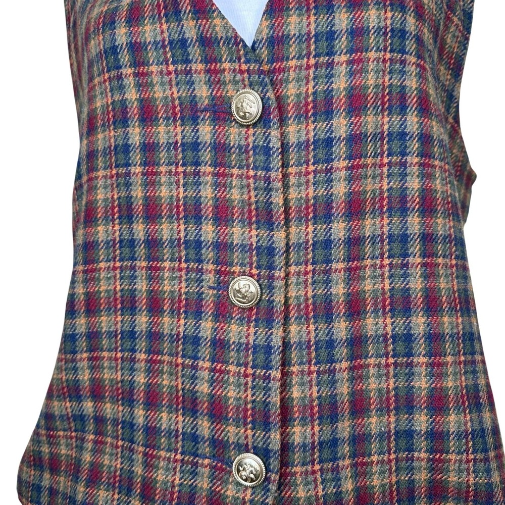 Vintage Dark Academia Casablanca Plaid Wool Blend Vest Womens Crest Button - Picture 3 of 8